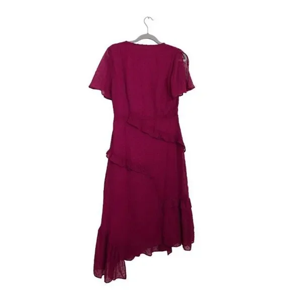 Lulus Next to You Plum Swiss Dot Ruffled Midi Dress - Picture 4 of 8